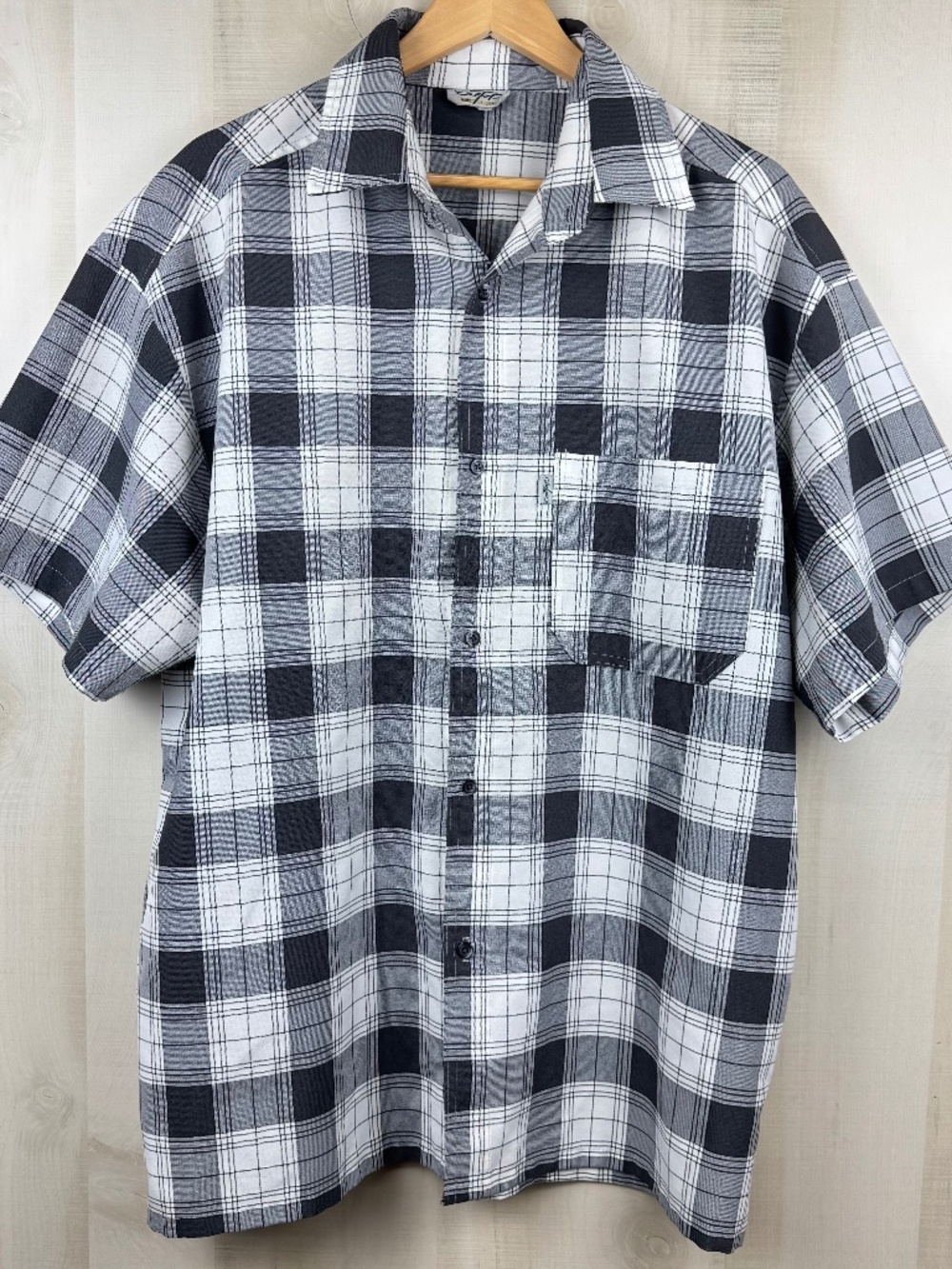Vintage Caltop Men’s Short Sleeve Button Up Shirt Black White Plaid Lowrider XL